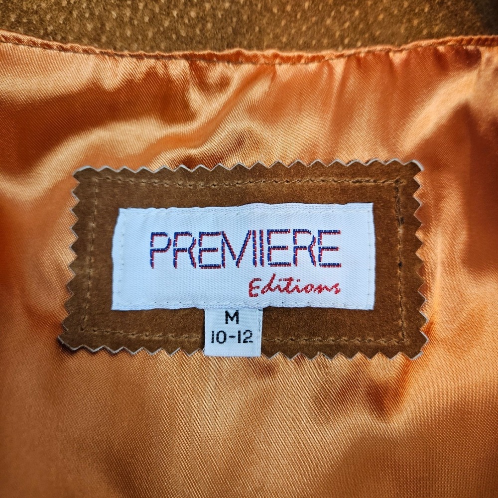 Vintage Premiere Editions Camel Suede Leather Jacket Womens Medium Single Button - Picture 9 of 10